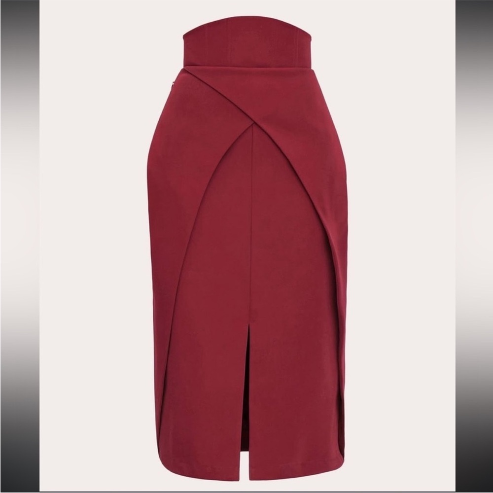 NWT ✨ AS SEEN ON TV ✨ Andrea Iyamah Maroon High Waist Midi Corset Skirt Sz Small